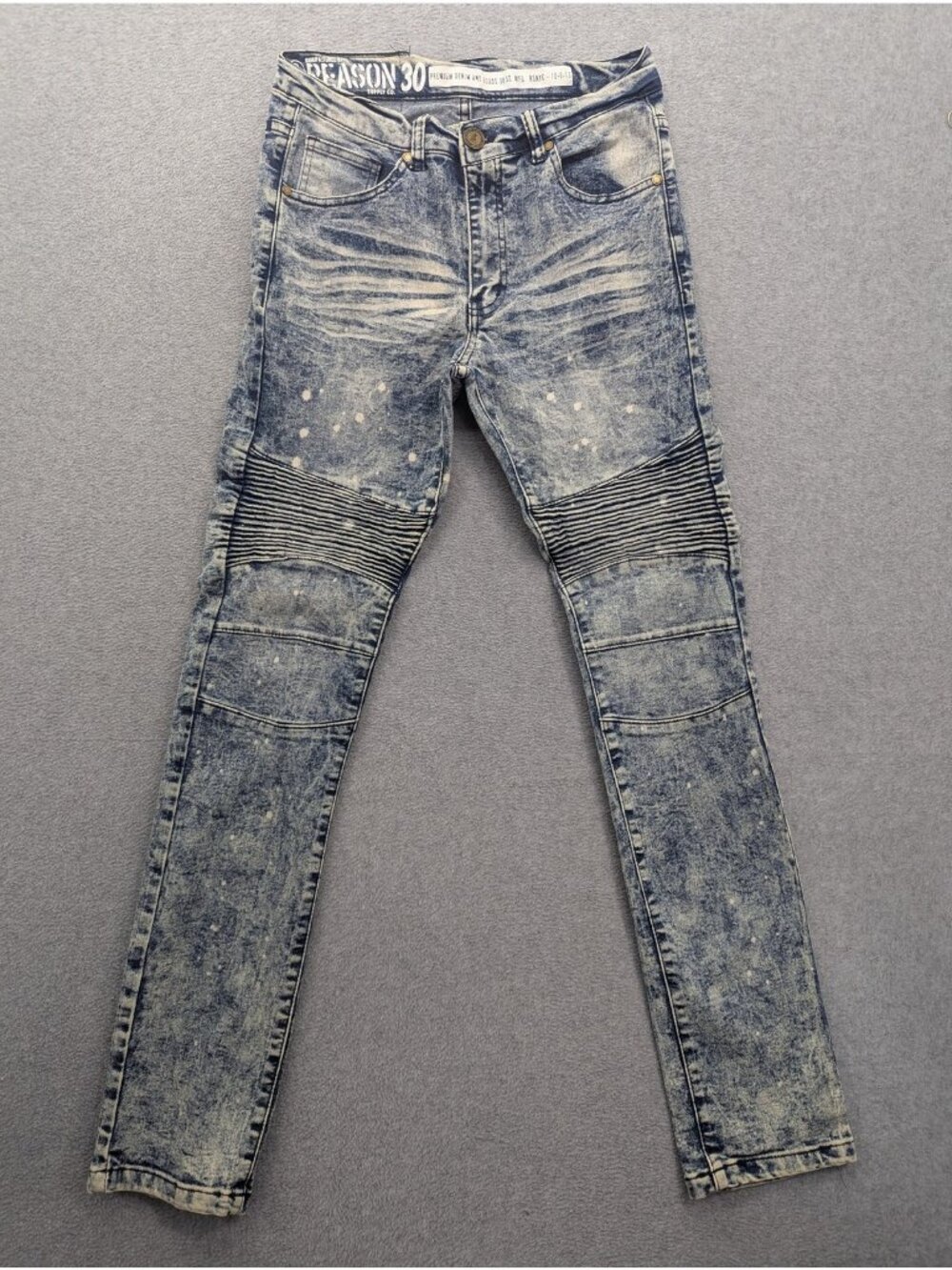 Reason U1-401X Jeans Mens 28x32 Blue Acid Wash Moto Distressed Stretch Denim